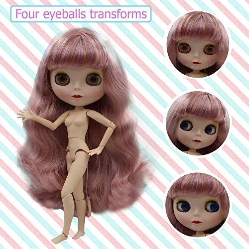 1/6 BJD Doll is Similar to Neo Blythe, 4-Color Changing Eyes Matte Face and Ball Jointed Body, 12 Inch Customized Dolls Can Changed Makeup and Dress DIY, Nude Doll Sold Exclude Clothes (SNO.8)