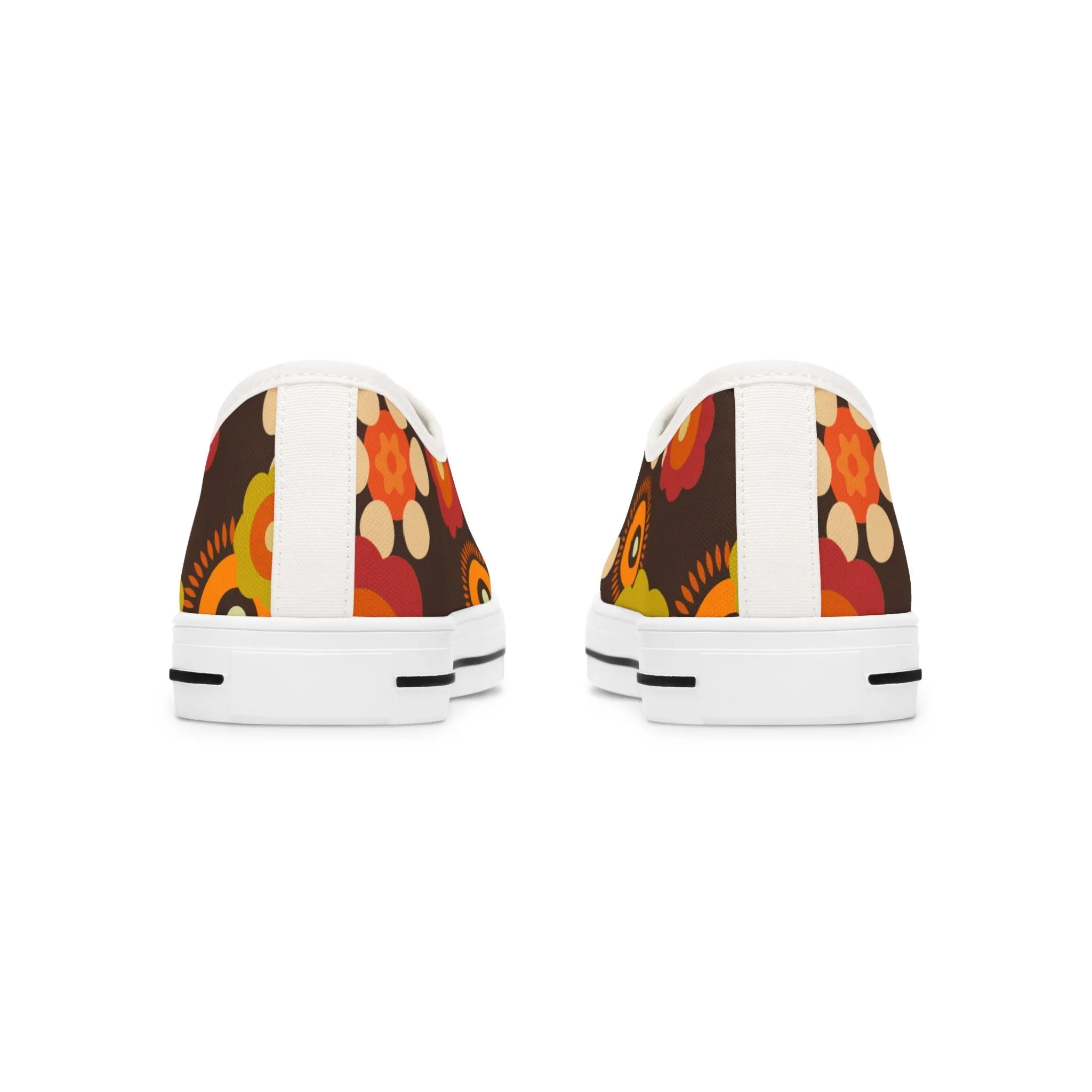 70s Mid Mod Groovy Hippie Boho Sneakers, Retro 70s Vibe Flower Power Women's Low Top Sneakers