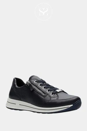 ARA 12-24801 NAVY LEATHER WEDGE TRAINERS
