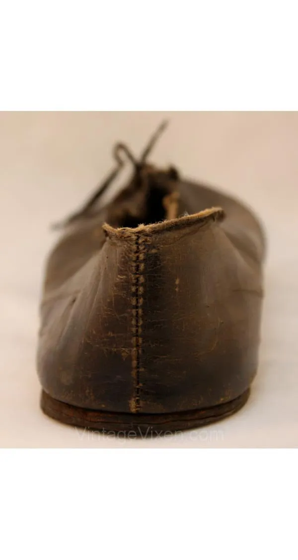 Authentic 1830s Black Leather Lace-Up Shoes - Rare Antique Early Victorian Pre Civil War - 1800s Museum Quality Footwear - All Hand Sewn