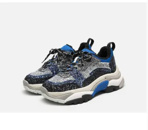 BELLALILY BLUE AND BLACK CHUNKY TRAINERS IN GLITTER