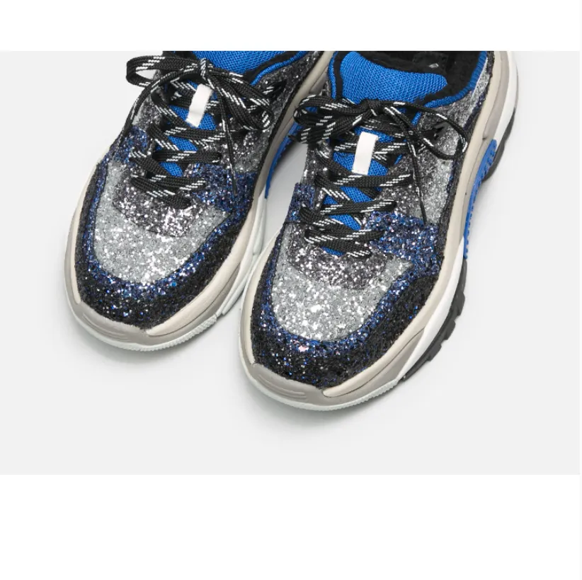 BELLALILY BLUE AND BLACK CHUNKY TRAINERS IN GLITTER