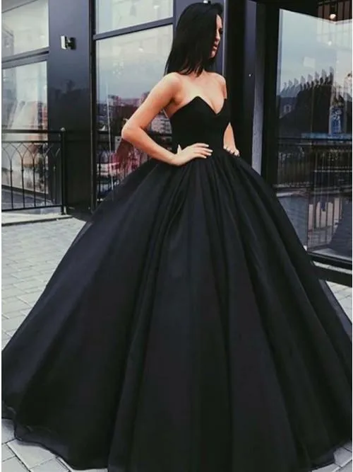 Black Tulle Sweetheart Pleats Prom Dress Ball Gown Floor-Length MP949