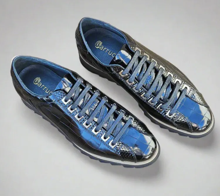 Carrucci Mens Black Crocodile-Embossed Leather Sneakers