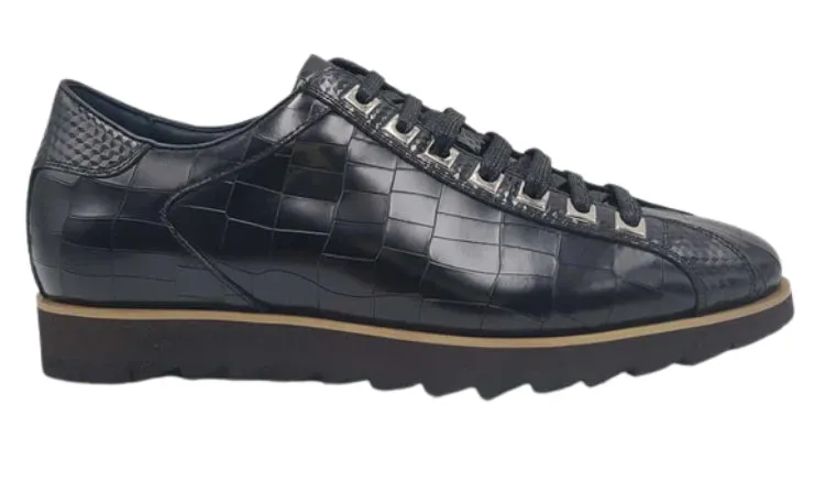 Carrucci Mens Black Crocodile-Embossed Leather Sneakers