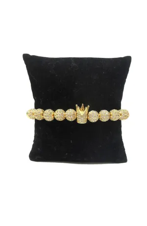 Gold CZ Encrusted Ball Bracelet with Crown