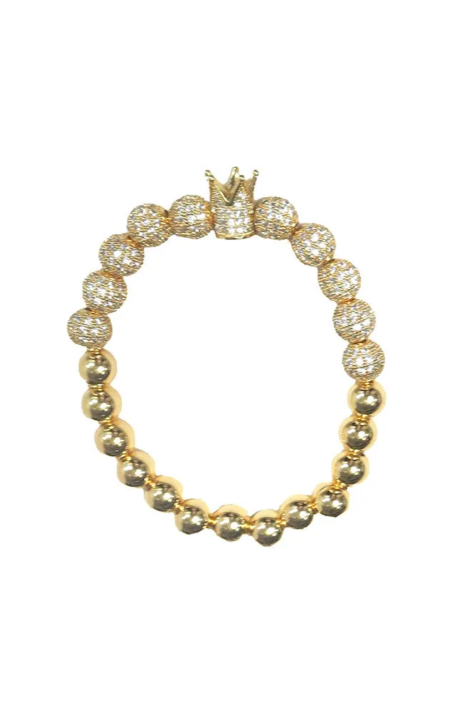 Gold CZ Encrusted Ball Bracelet with Crown