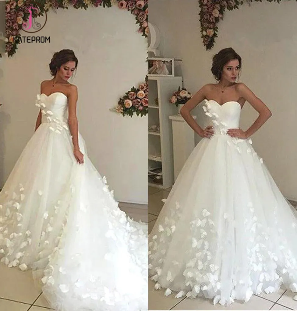 Gorgeous Sweetheart Ball Gown Wedding Dress with Appliques, Beach Wedding Gown KPW0379
