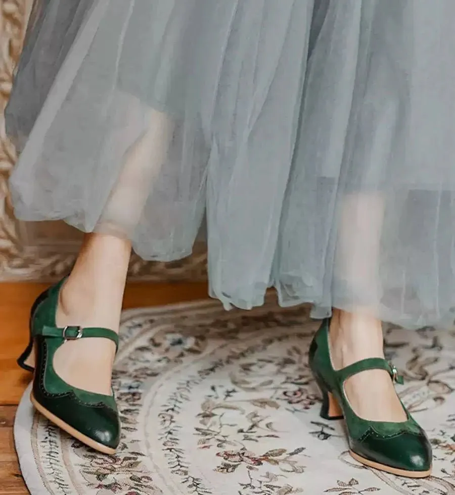 Handmade Vintage Leather Mary Jane Heels - 1930s Inspired Retro Shoes