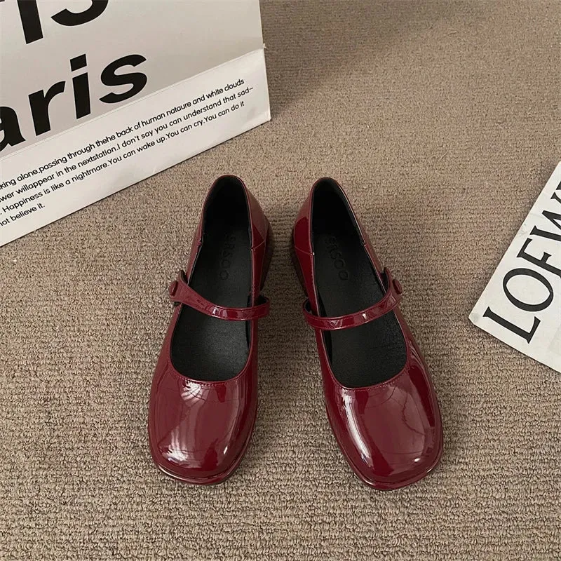 Hnzxzm Patent Pu Leather Fashion Sweet Women's Shoes New French Retro Mary Jane Lady Middle Heel Feminine Casual Shoe