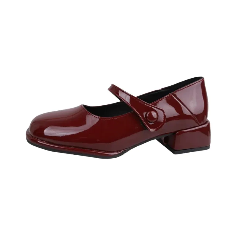 Hnzxzm Patent Pu Leather Fashion Sweet Women's Shoes New French Retro Mary Jane Lady Middle Heel Feminine Casual Shoe