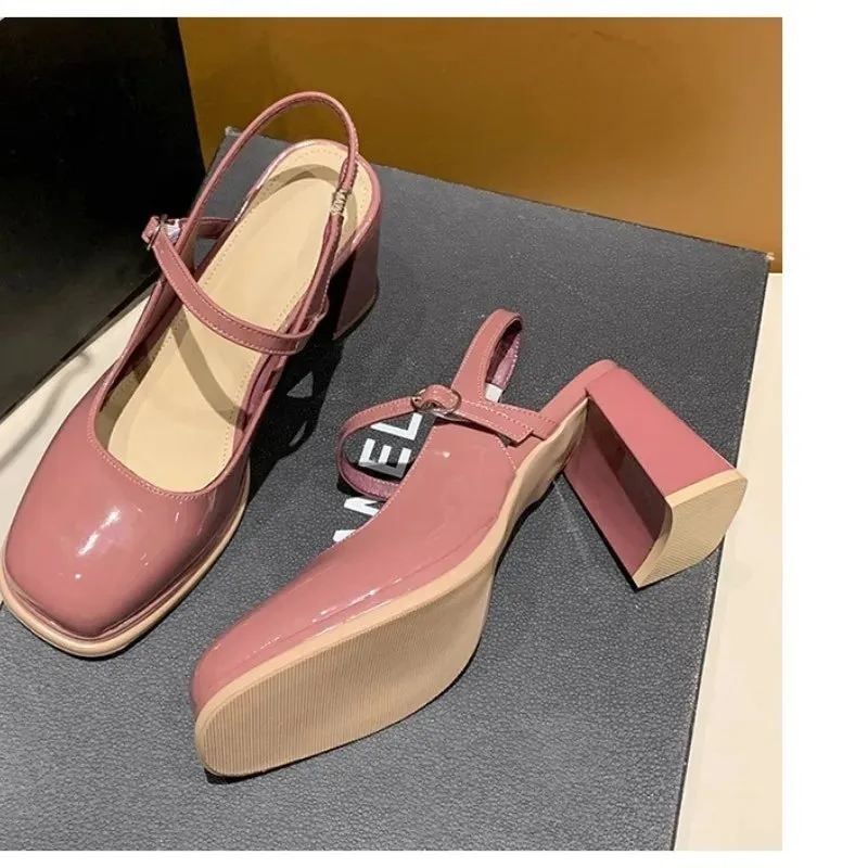Hnzxzm Spring Autumn New Round Head Shallow Mouth Retro Style Thick Heel Women Single Shoes
