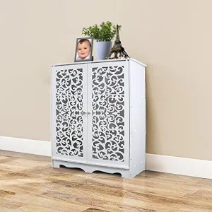 JERRY & MAGGIE - 3 Tier 100% WPC Shoe Rack with Front Door Open/Shoe Storage Shelves Free Standing Flat Shoe Racks - Multi Function Shelf Organizer - Carving Pattern Work | White