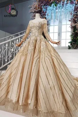 Kateprom Stunning Ball Gown Long Sleeves Prom Dress, Pretty Long Sleeve Quinceanera Dresses KPP1046