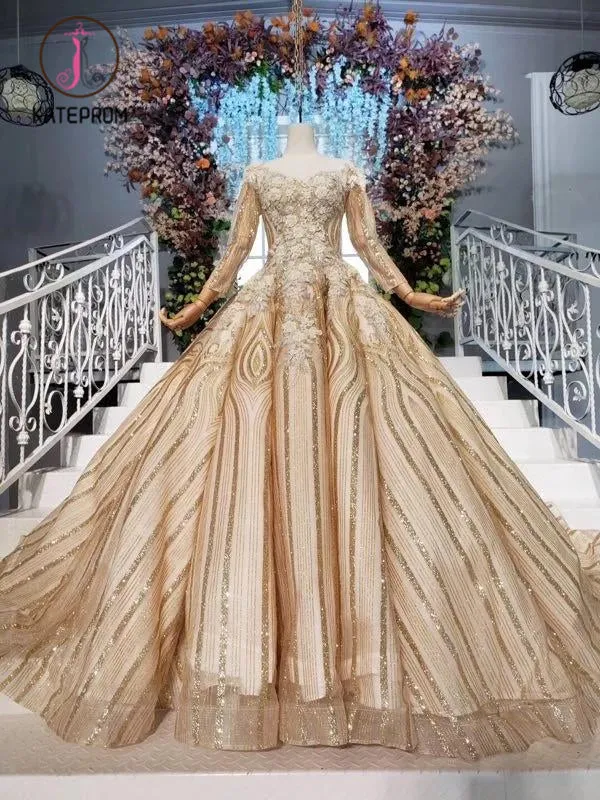 Kateprom Stunning Ball Gown Long Sleeves Prom Dress, Pretty Long Sleeve Quinceanera Dresses KPP1046