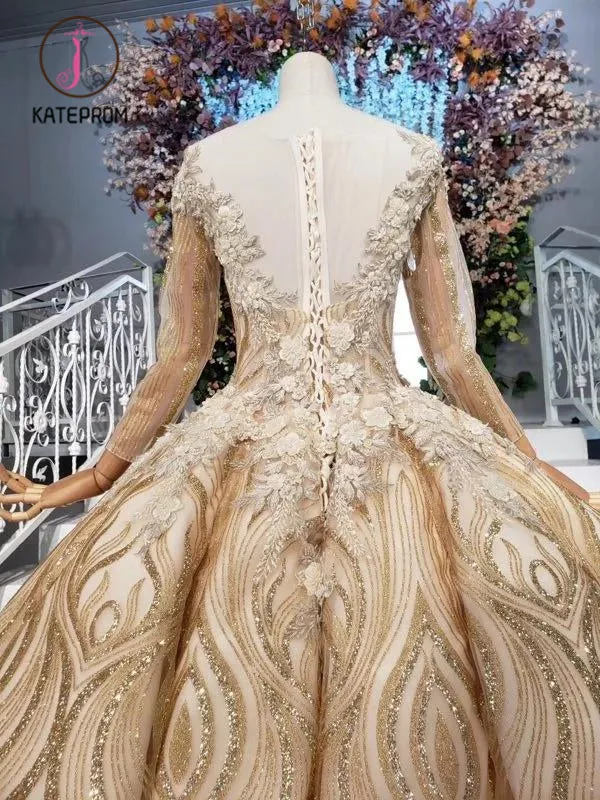 Kateprom Stunning Ball Gown Long Sleeves Prom Dress, Pretty Long Sleeve Quinceanera Dresses KPP1046