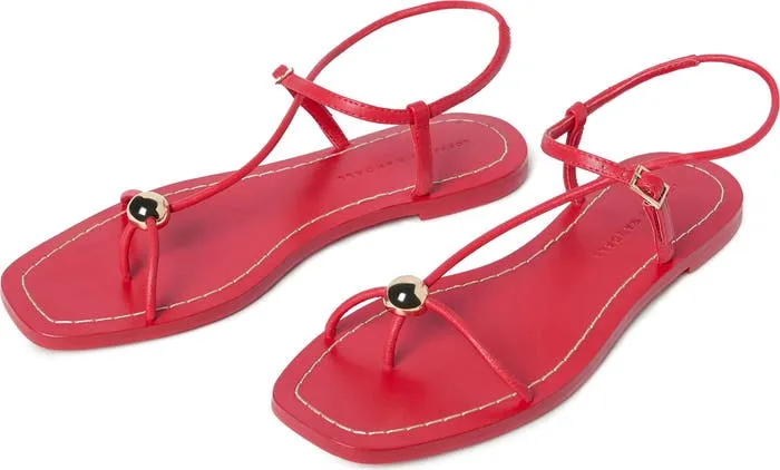 Lara Strappy Flat Sandal with Gold Ball in Red