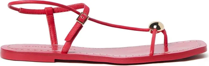 Lara Strappy Flat Sandal with Gold Ball in Red