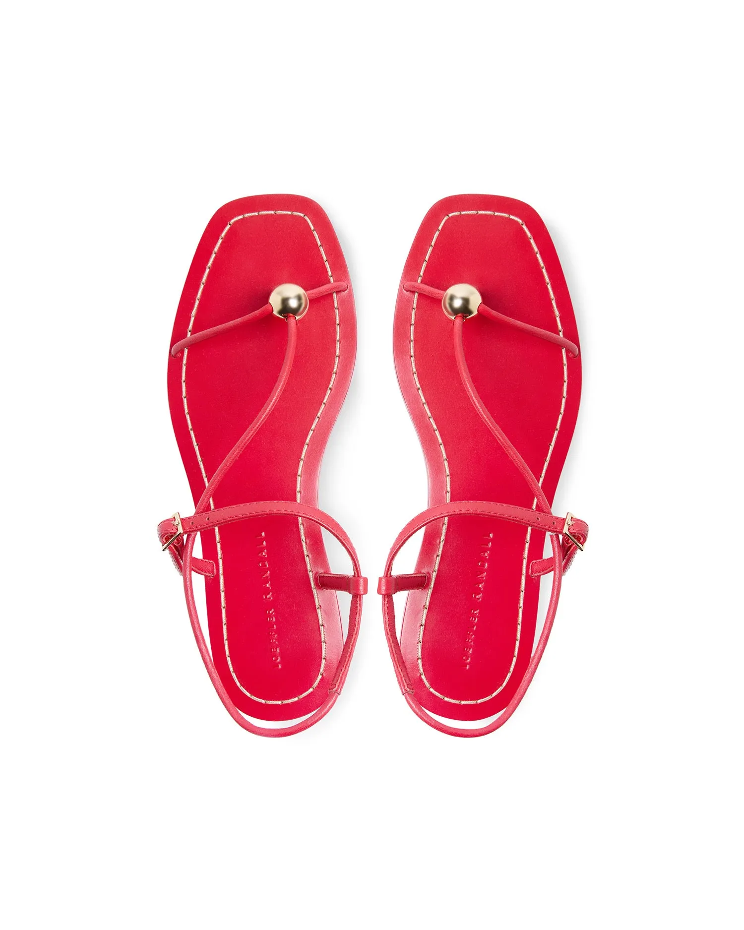 Lara Strappy Flat Sandal with Gold Ball in Red