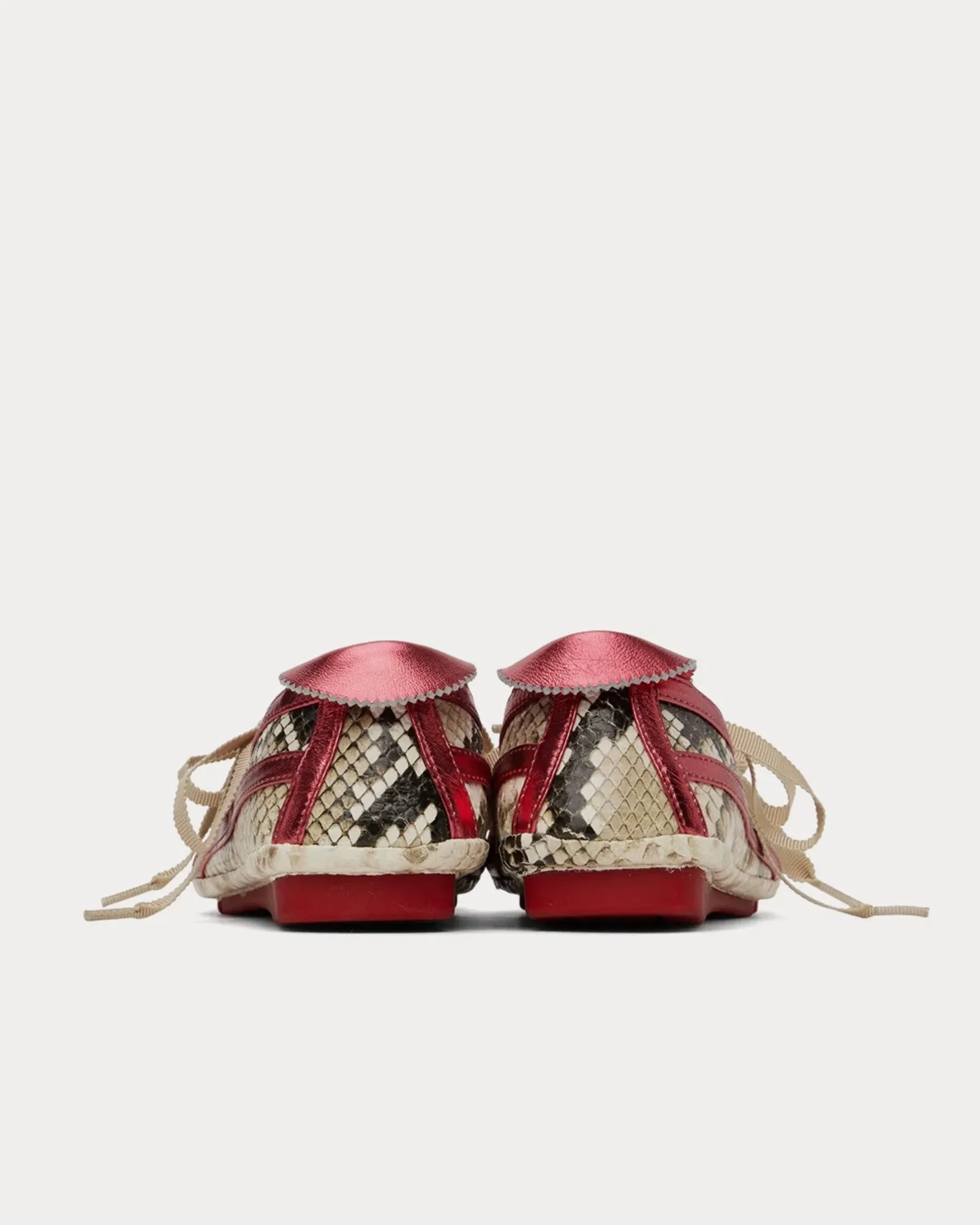 Lella Hybrid Ballerina Ivory Python / Fire Red Slip Ons