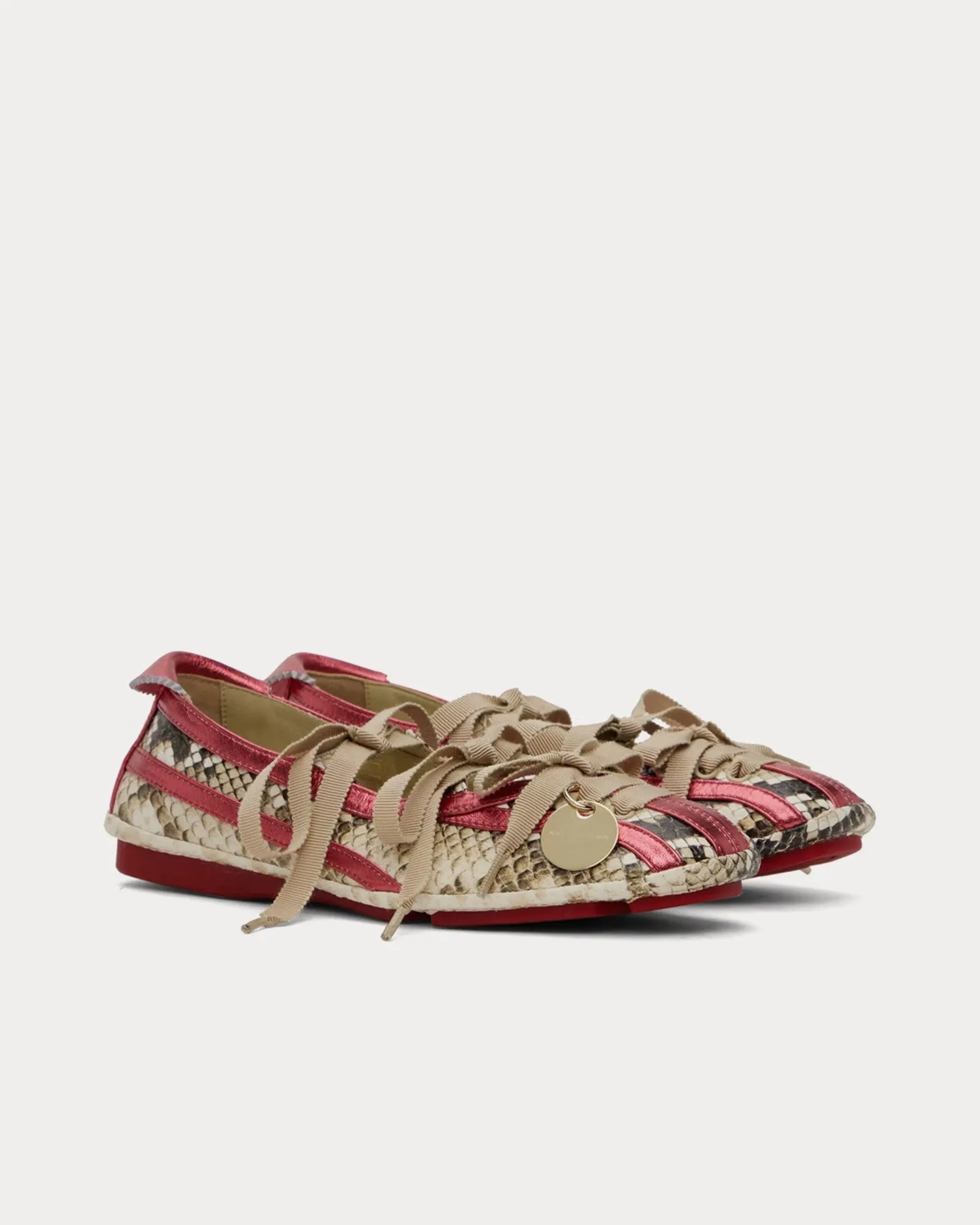 Lella Hybrid Ballerina Ivory Python / Fire Red Slip Ons