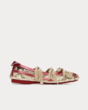 Lella Hybrid Ballerina Ivory Python / Fire Red Slip Ons