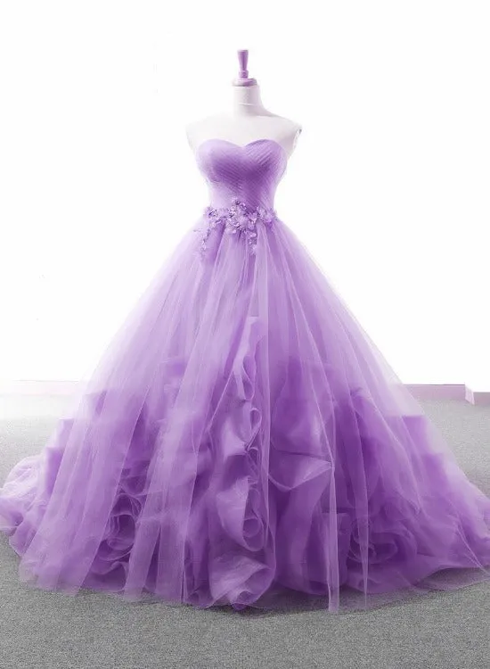 Light Purple Sweetheart Tulle Ball Gown Princess New Style Formal Dress, Purple Party Dress