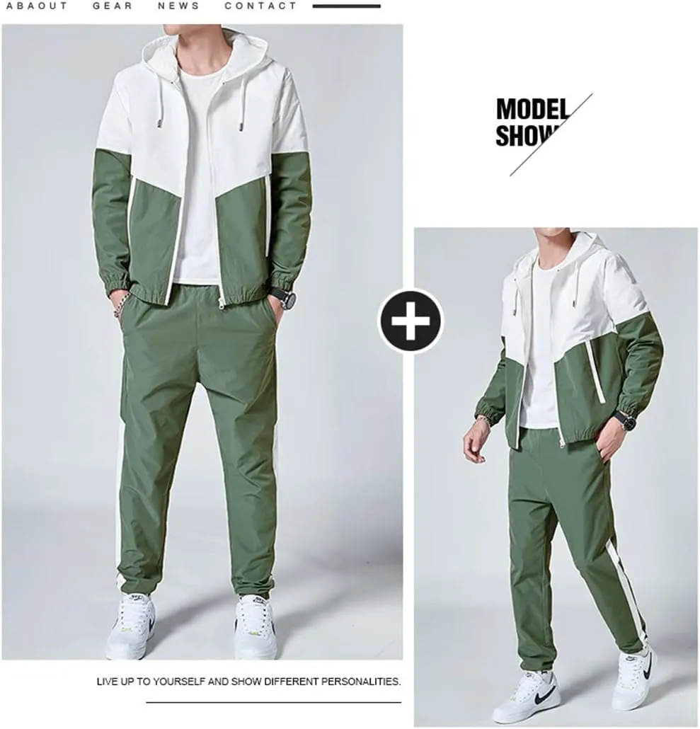 Men Retro Windbreaker Track Suit Track Jacket Track Pant Athletic Hip Hop Windproof Sweat Suit