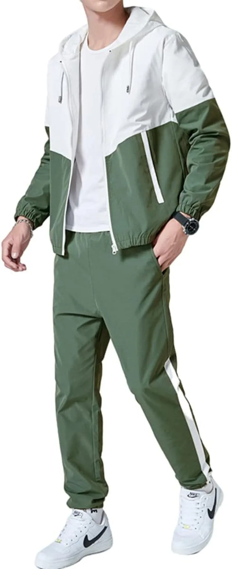 Men Retro Windbreaker Track Suit Track Jacket Track Pant Athletic Hip Hop Windproof Sweat Suit
