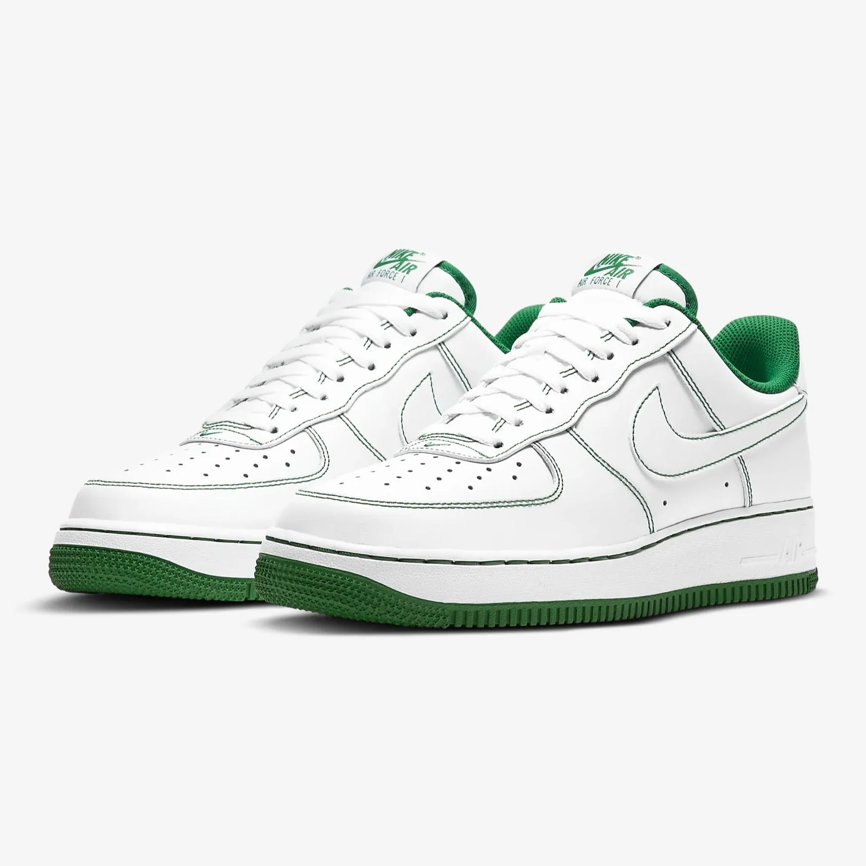 Men's Nike Air Force 1 '07 "Contrast Green Stitch" (White/Pine Green)(CV1724-103)