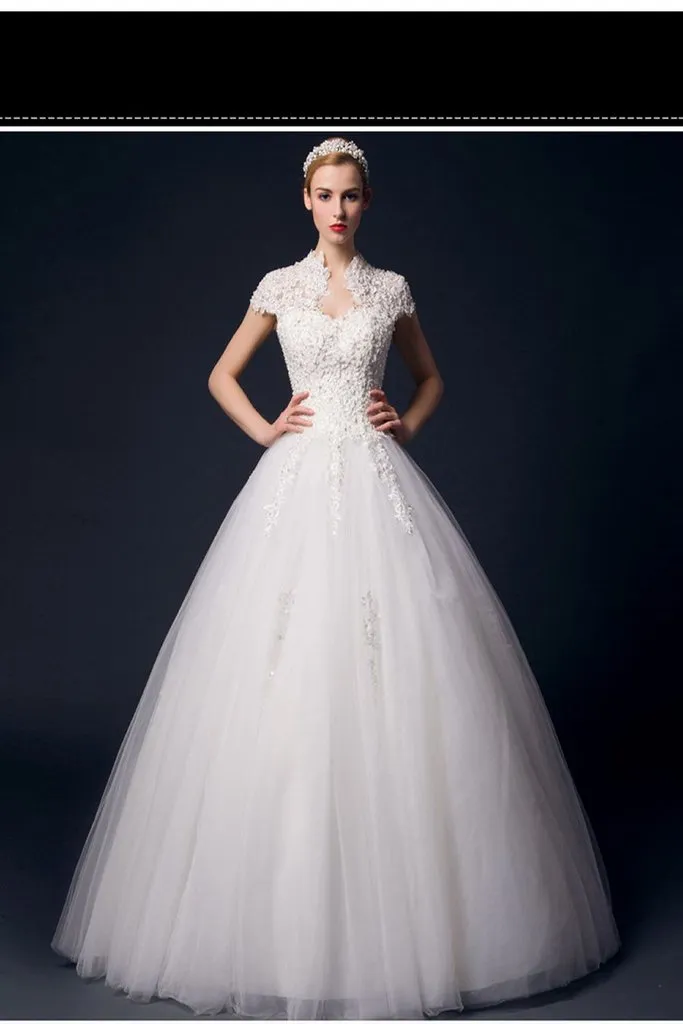 Modest Back Up Lace High Neck Ball Gown Wedding Dresses PFW0294