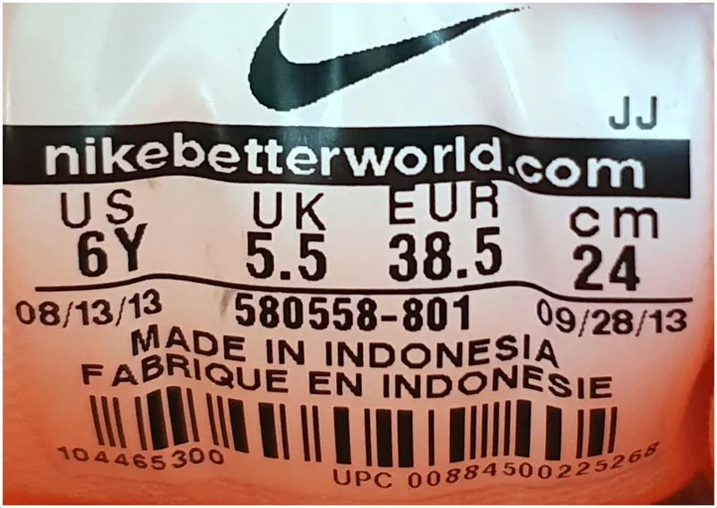 Nike Free 2.0 Textile Trainers UK5.5/US6Y/EU38.5 580558-801 Atomic Orange/White