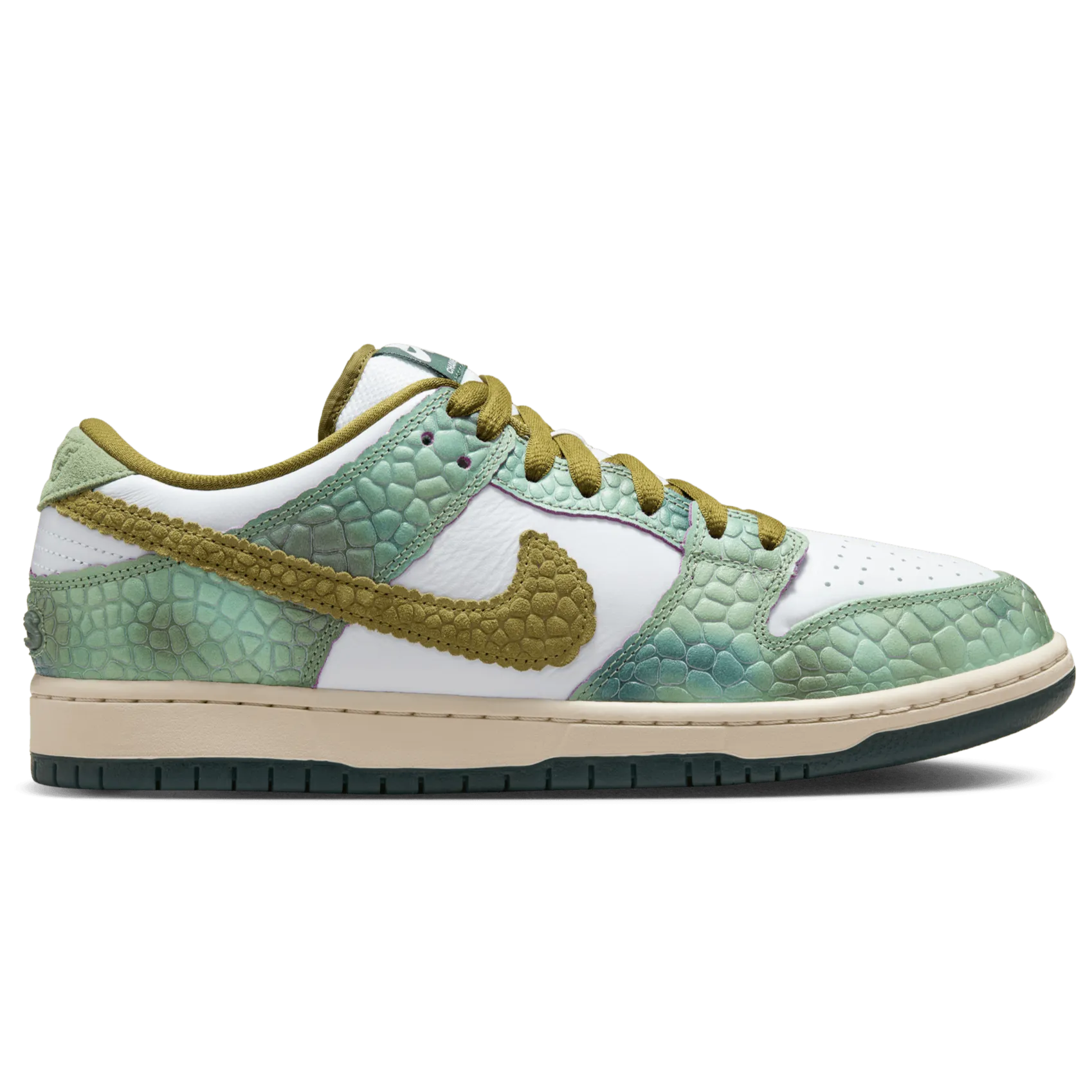 Nike SB Dunk Low Pro Alexis Sablone Chameleon QS Skateboard Shoe - Oil Green/Desert Moss-White