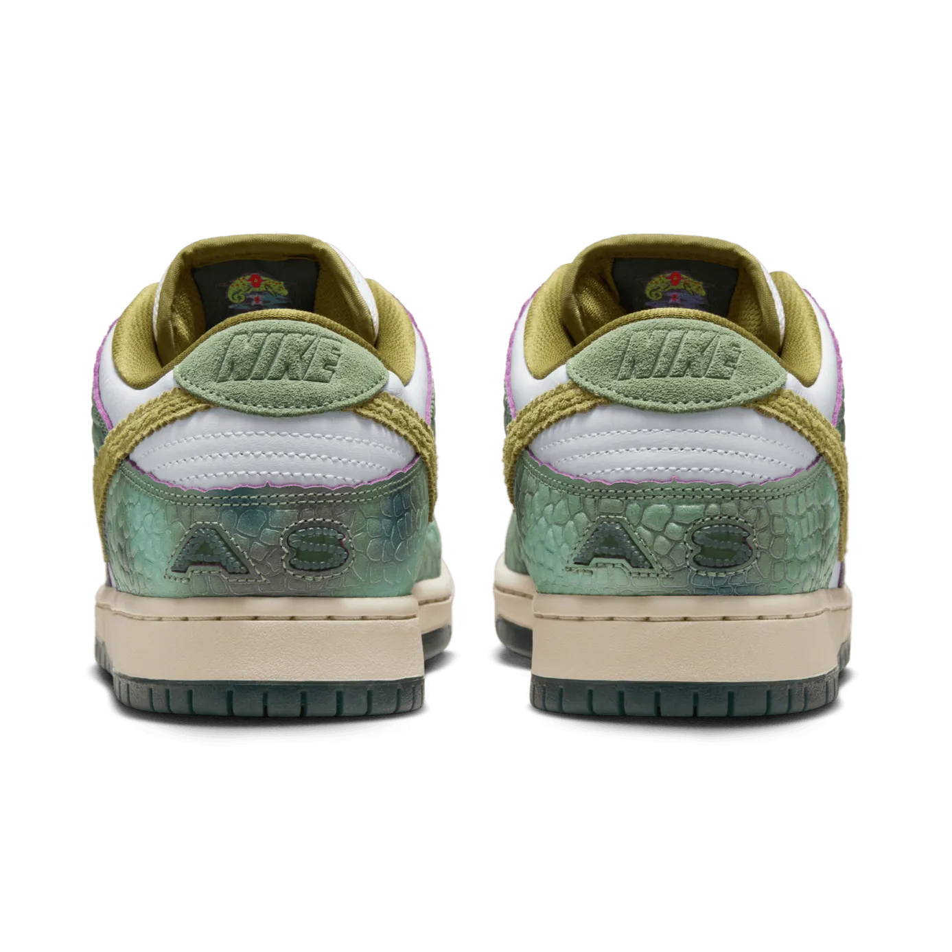 Nike SB Dunk Low Pro Alexis Sablone Chameleon QS Skateboard Shoe - Oil Green/Desert Moss-White