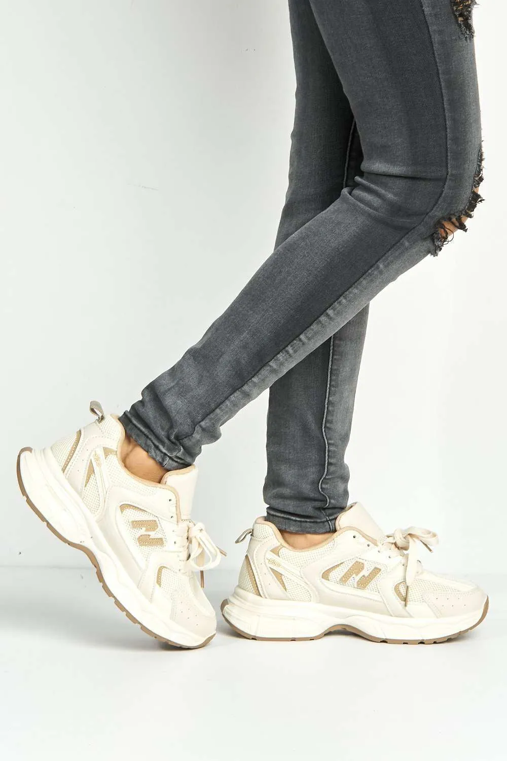 Nina Patterned Chunky Sole Trainers in Beige