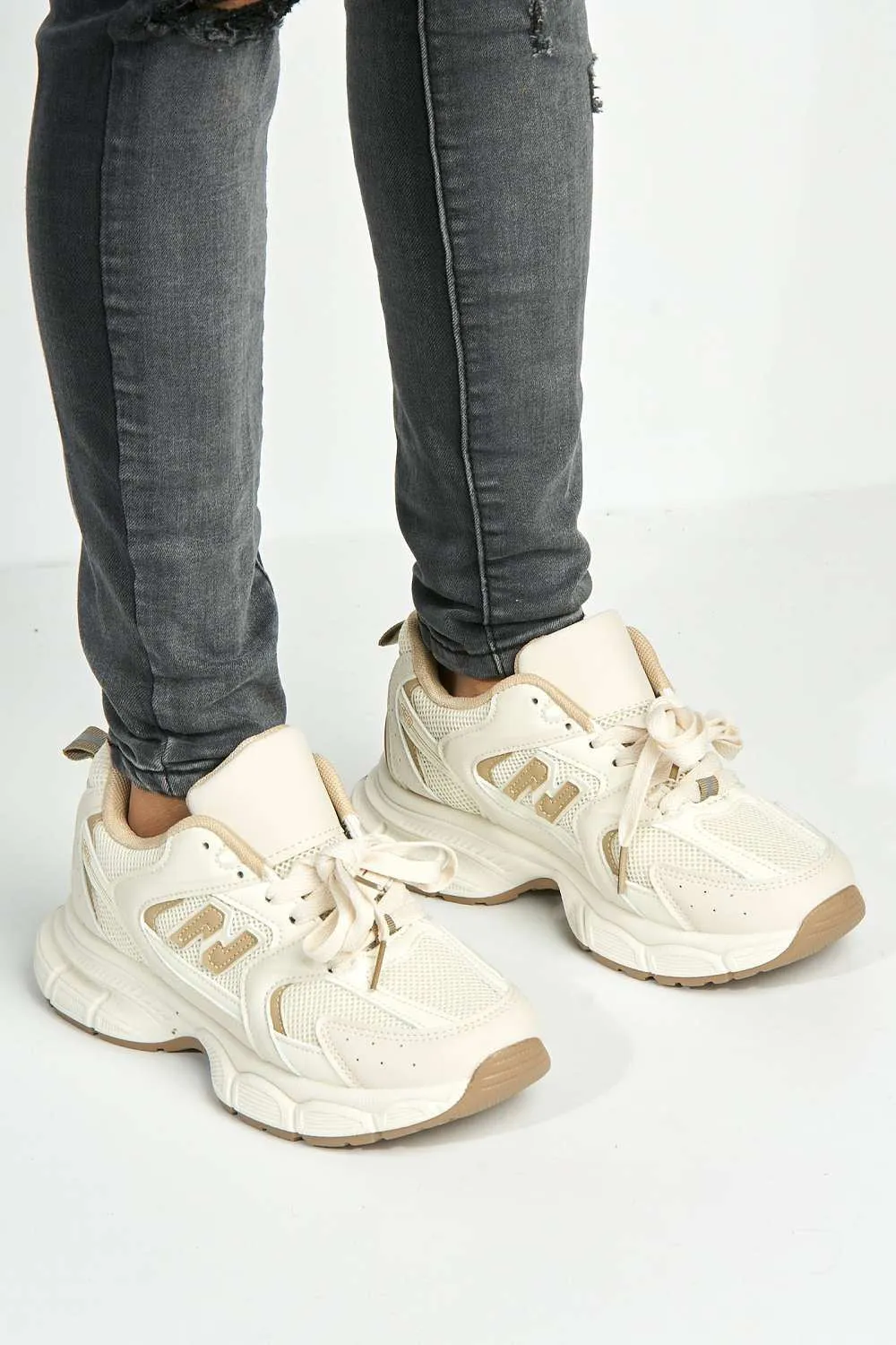 Nina Patterned Chunky Sole Trainers in Beige