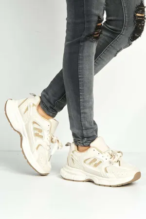 Nina Patterned Chunky Sole Trainers in Beige