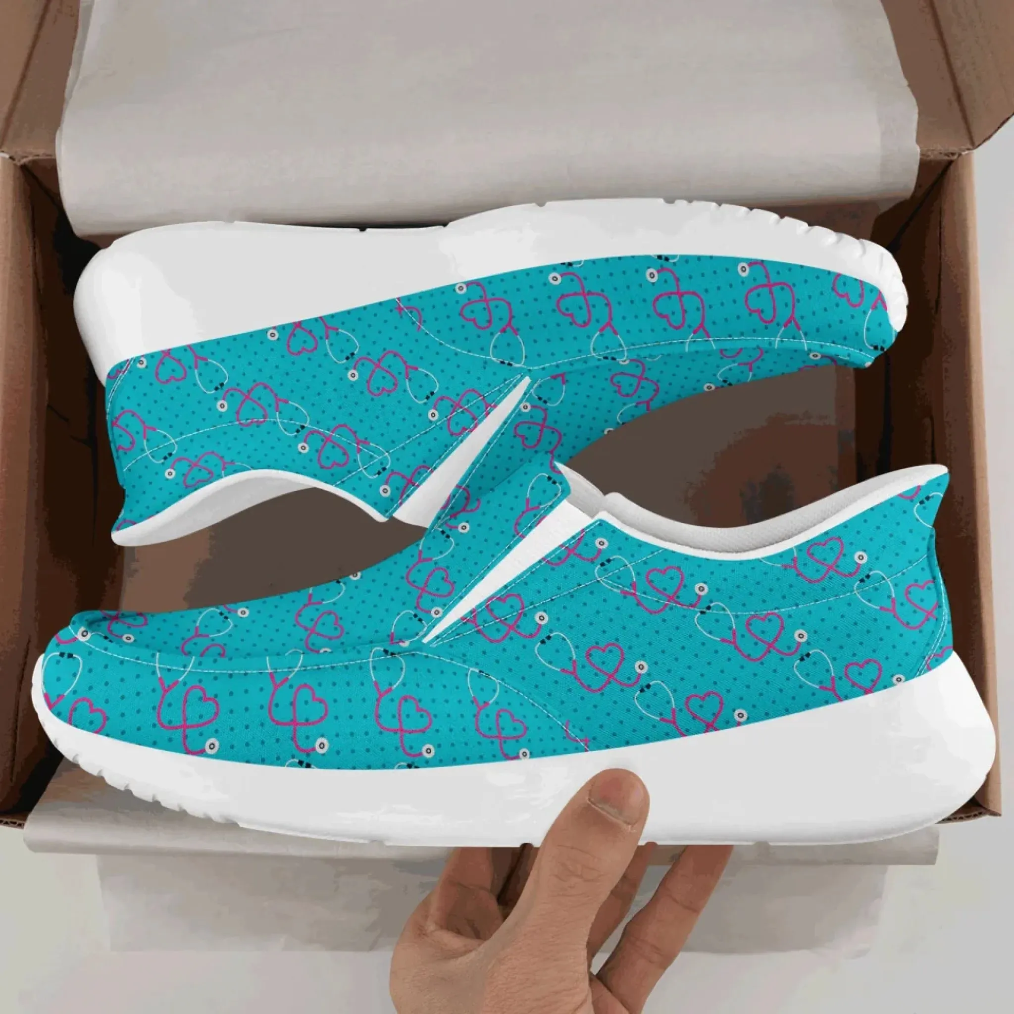 Personalized Nurse's Day Sneakers, Custom Caring Kicks, Nurse-Themed Shoes, Comfortable Slip On Shoes