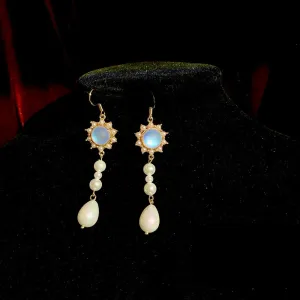 Quinceanera Earrings With Moonstone Pearl - Regency Era Style Earring