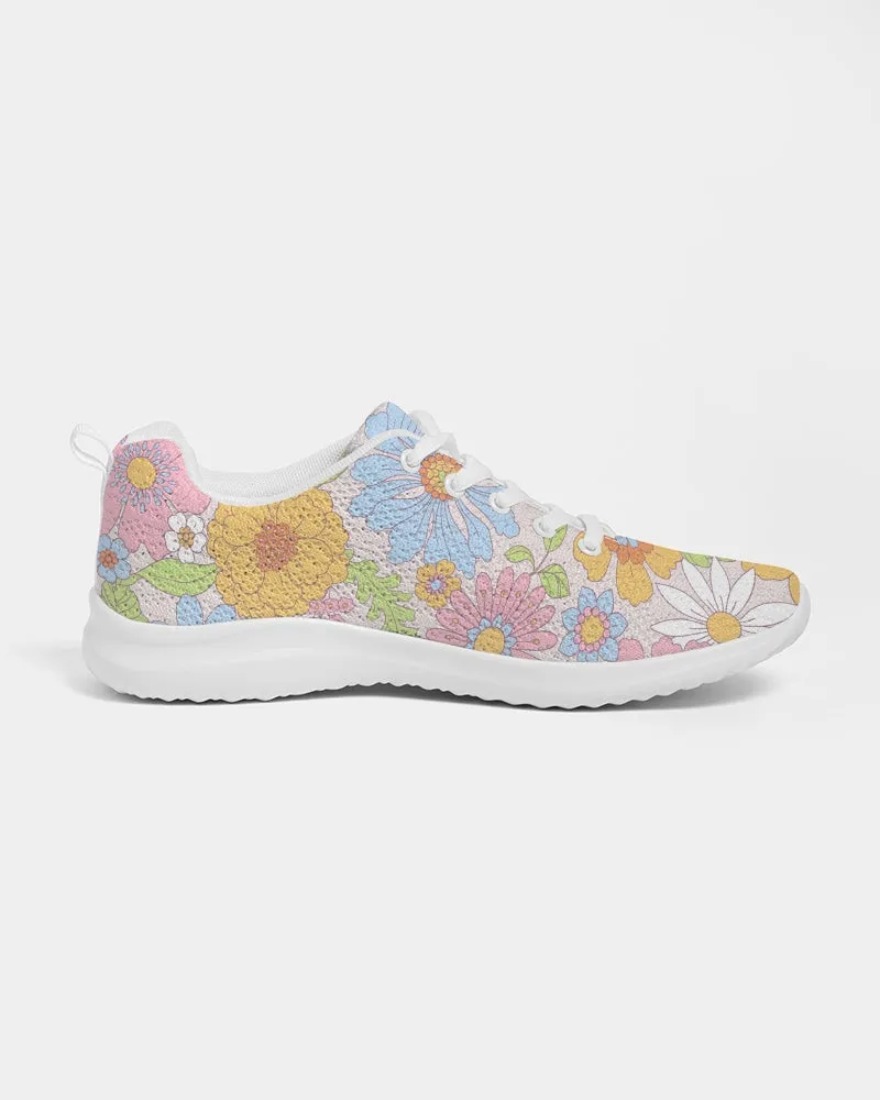 Retro 70s Pastel Daisy Florals Women's Athletic Flyknit Shoe