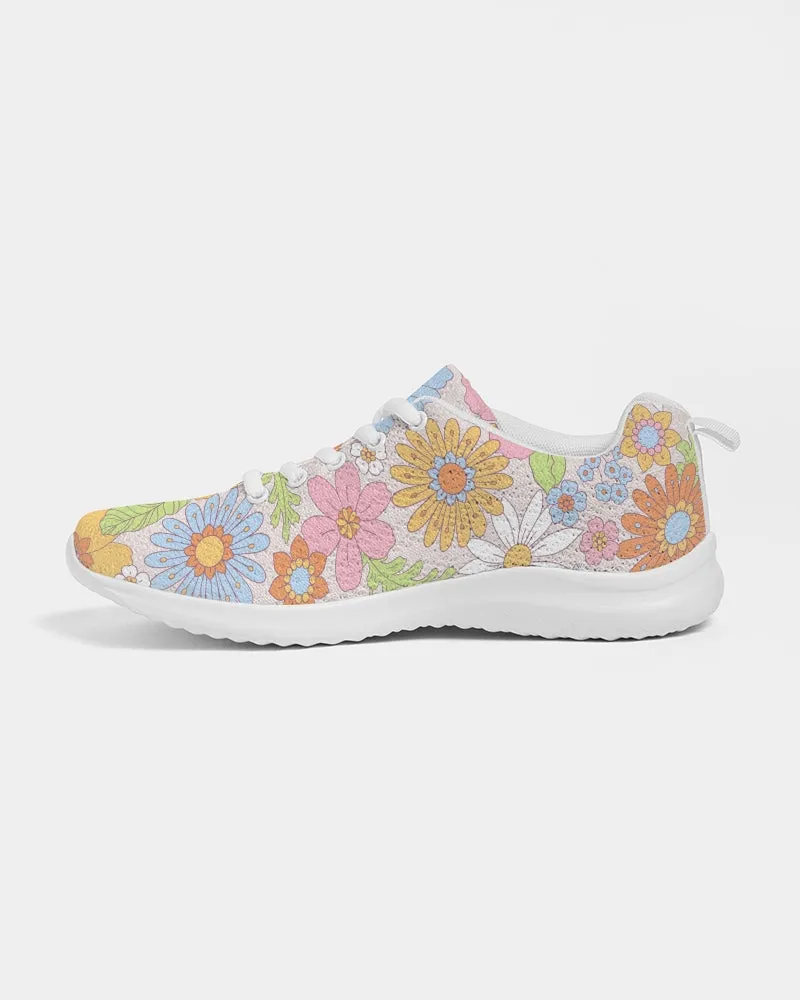 Retro 70s Pastel Daisy Florals Women's Athletic Flyknit Shoe
