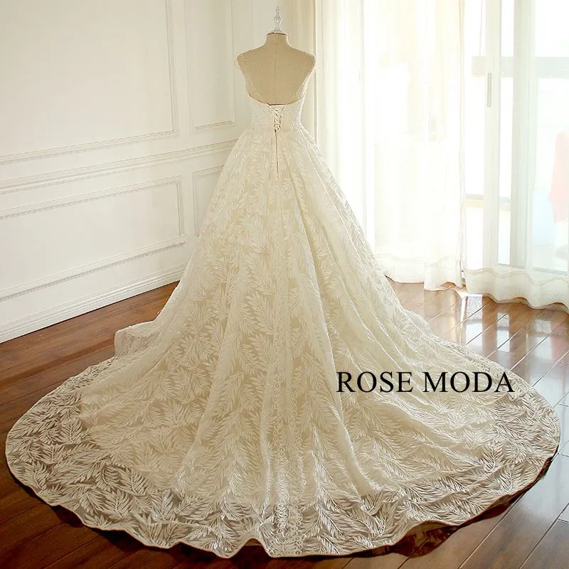 Rosemoda Cap Sleeve Sequin Lace Ball Gown Wedding Dress