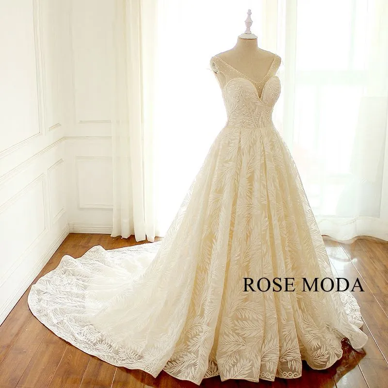Rosemoda Cap Sleeve Sequin Lace Ball Gown Wedding Dress