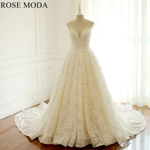 Rosemoda Cap Sleeve Sequin Lace Ball Gown Wedding Dress