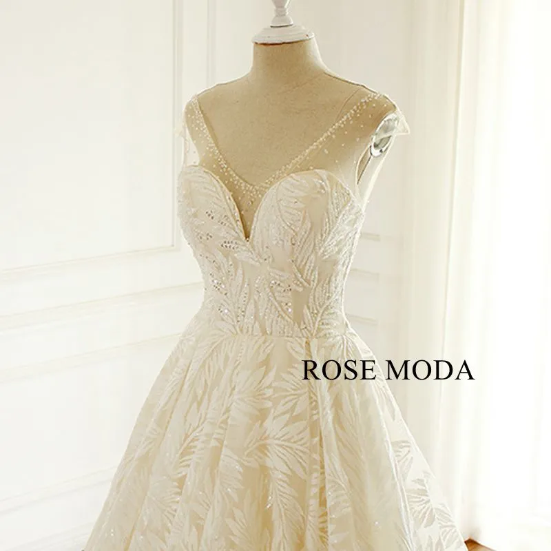 Rosemoda Cap Sleeve Sequin Lace Ball Gown Wedding Dress