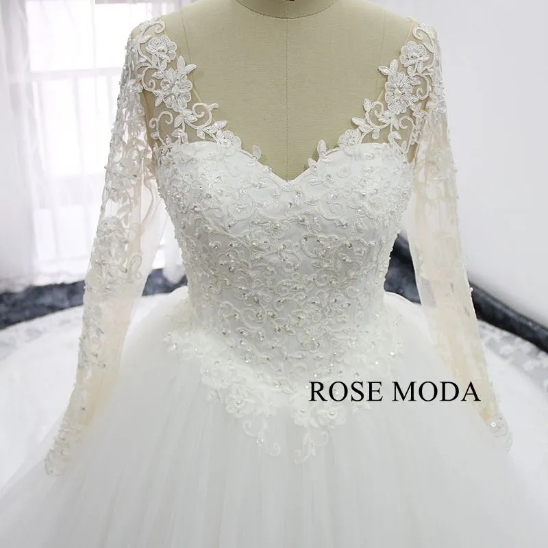 Rosemoda Long Sleeve Ball Gown Wedding Dress With Royal Train