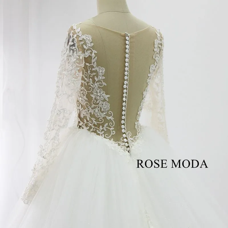 Rosemoda Long Sleeve Ball Gown Wedding Dress With Royal Train