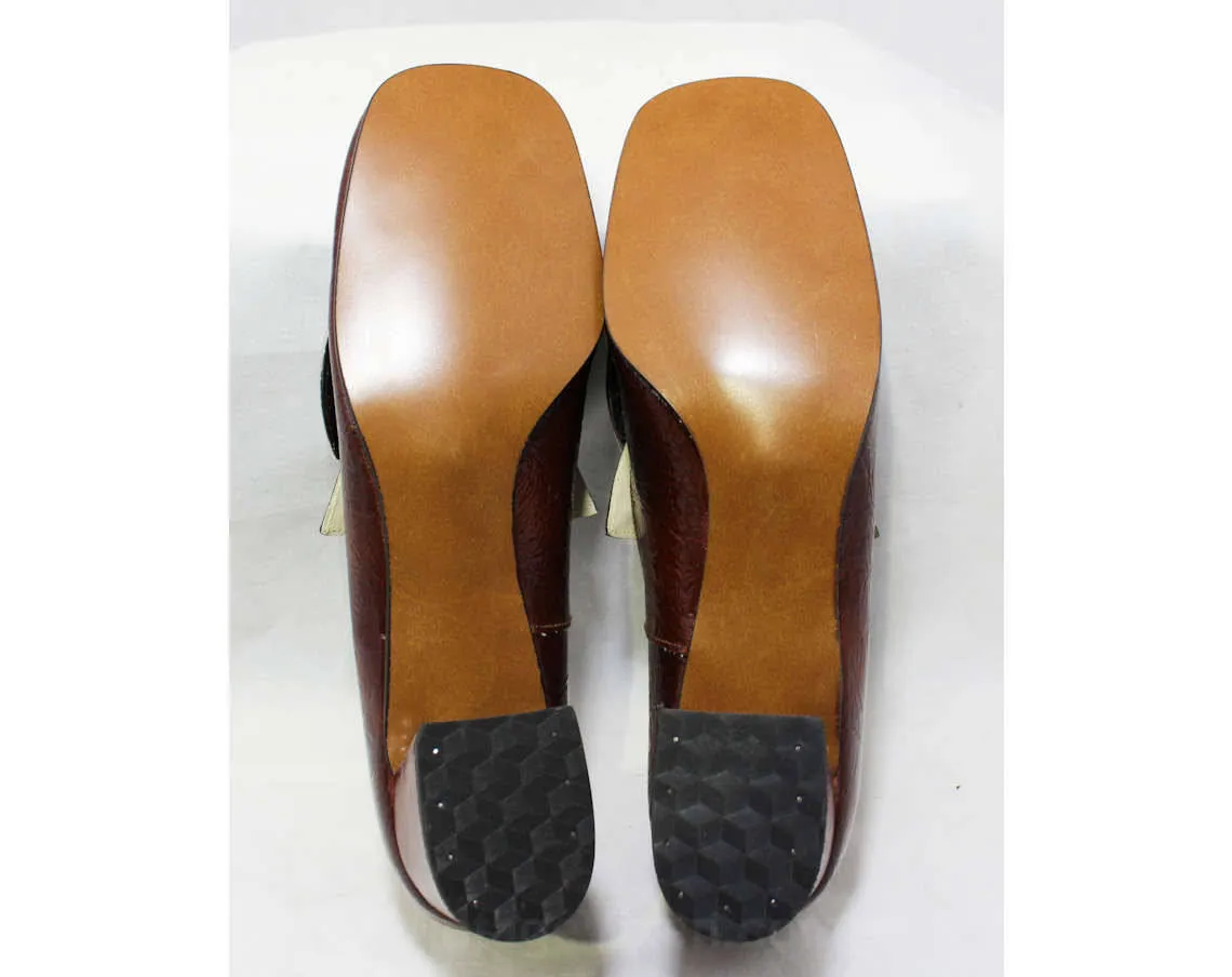 Size 5 1960s Rust Brown Shoes - Never Worn - Faux Textured Leather Pumps - Hipster 60s Mod Style - 1960's Deadstock with Box - 5B - 45937-5
