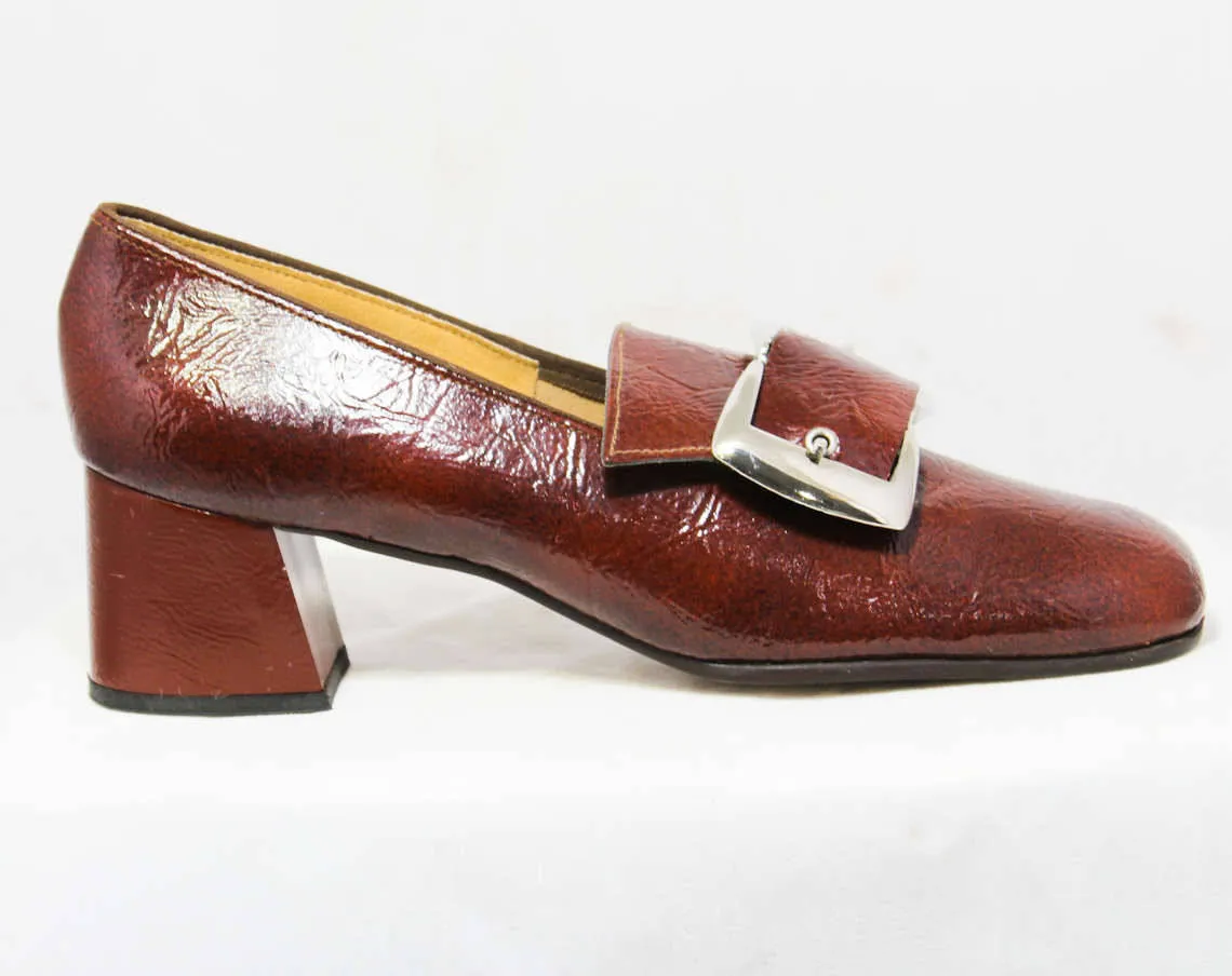 Size 5 1960s Rust Brown Shoes - Never Worn - Faux Textured Leather Pumps - Hipster 60s Mod Style - 1960's Deadstock with Box - 5B - 45937-5