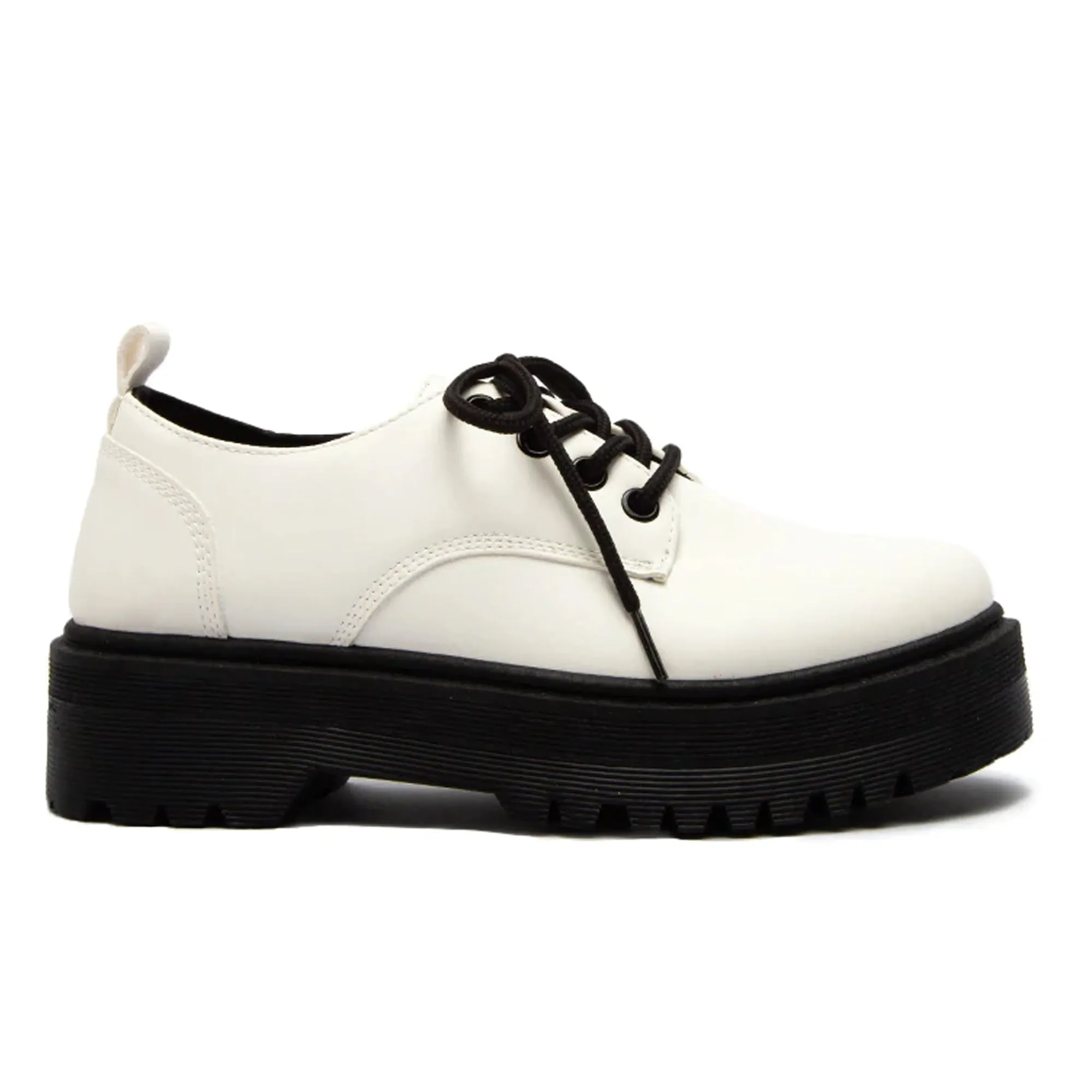 SOBEYO Women's Platform Oxford Lace-up 4 Eyelets Shoes White Nappa